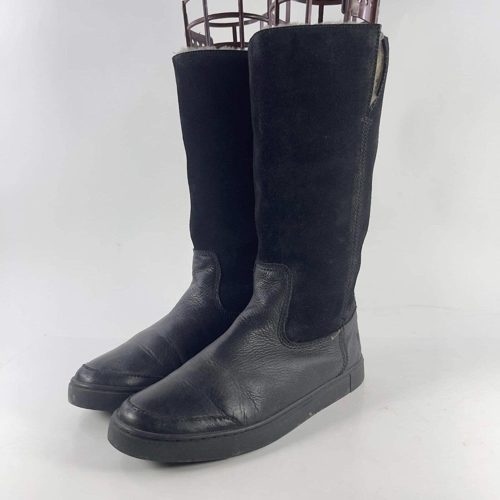 Frye women's Gemma tall shearling boots US 8.5 M Black leather flat winter boot